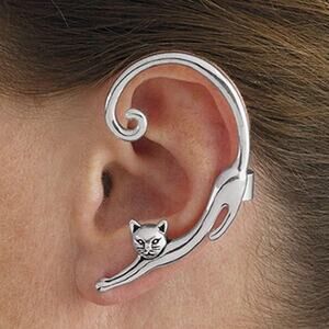 4080 NWOP Punk Style Silver Plated Cat Post Earring Cartoon Ear Cuff Rock